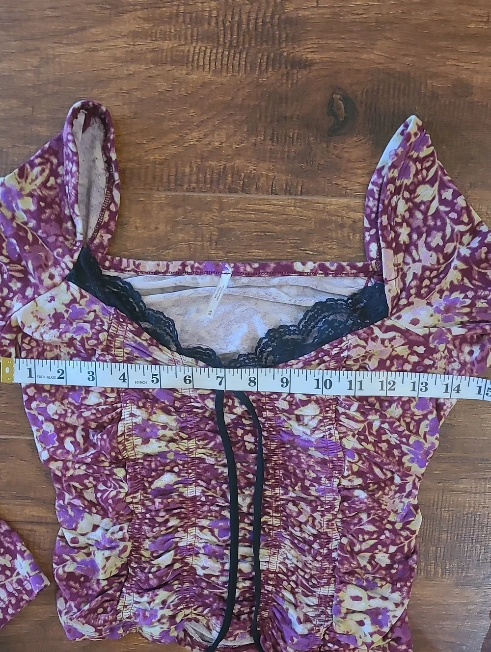 Free Peopl  Floral Lace-Trim Ruched Crop Top - Purple  Size M
